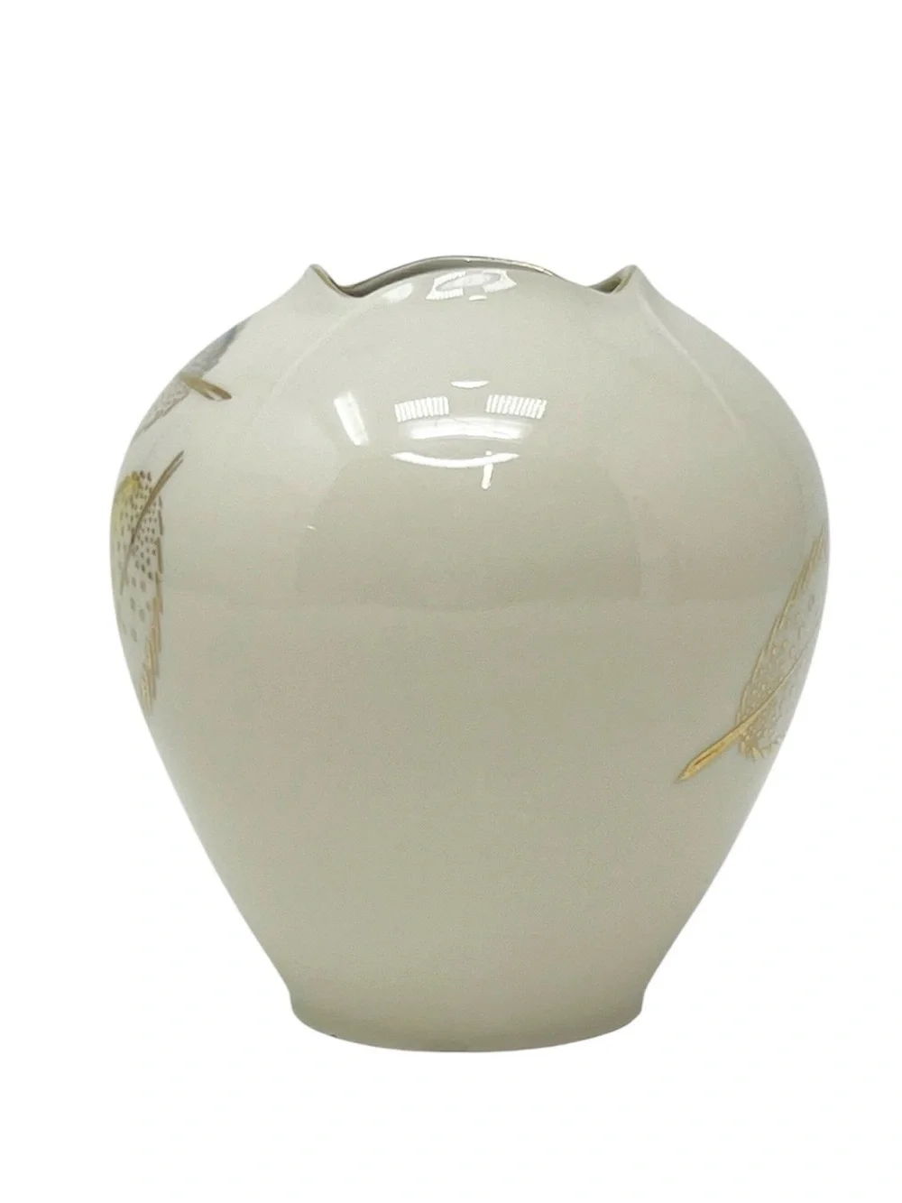 Vintage Midcentury Modern Porcelain Vase by Schwarzenhammer Feathers Cream Gold